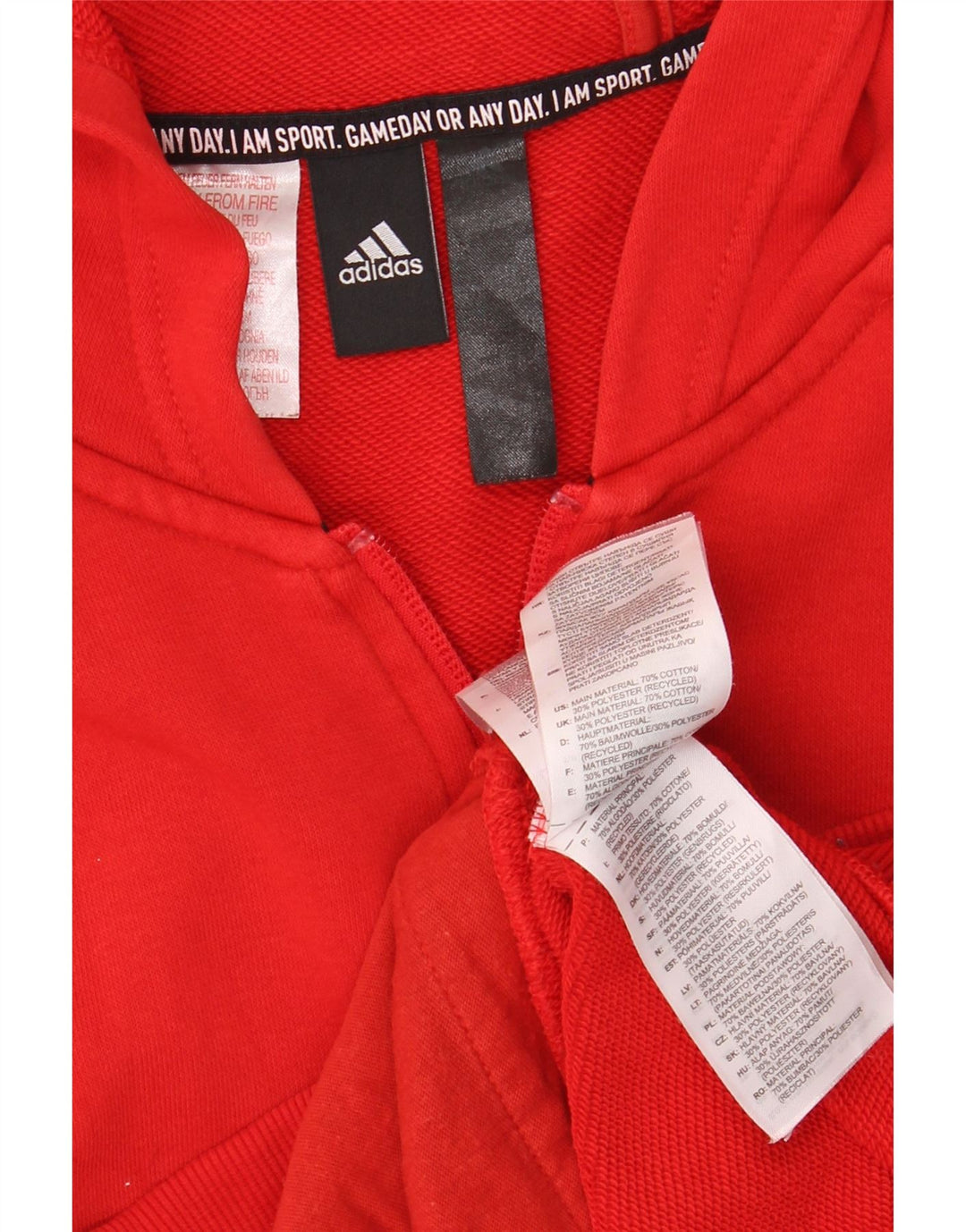 Adidas Pull à capuche zippé graphique pour homme en coton rouge moyen