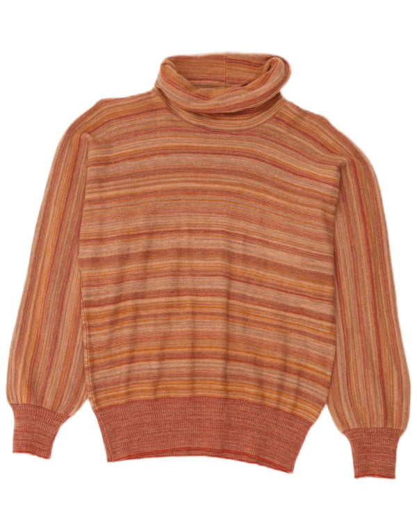 vintage Femme Roll Neck Jumper Pull IT 44 Moyen Orange Rayé