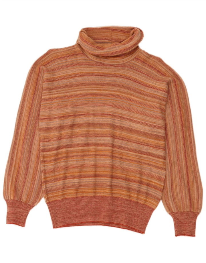 vintage Femme Roll Neck Jumper Pull IT 44 Moyen Orange Rayé