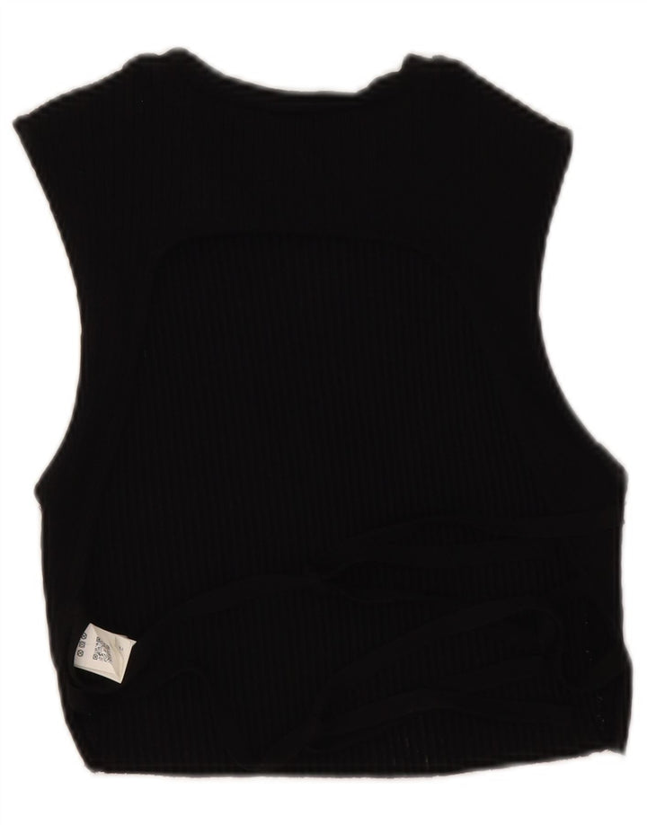 Zara Womens Crop Top sans manches UK 12 Coton noir moyen