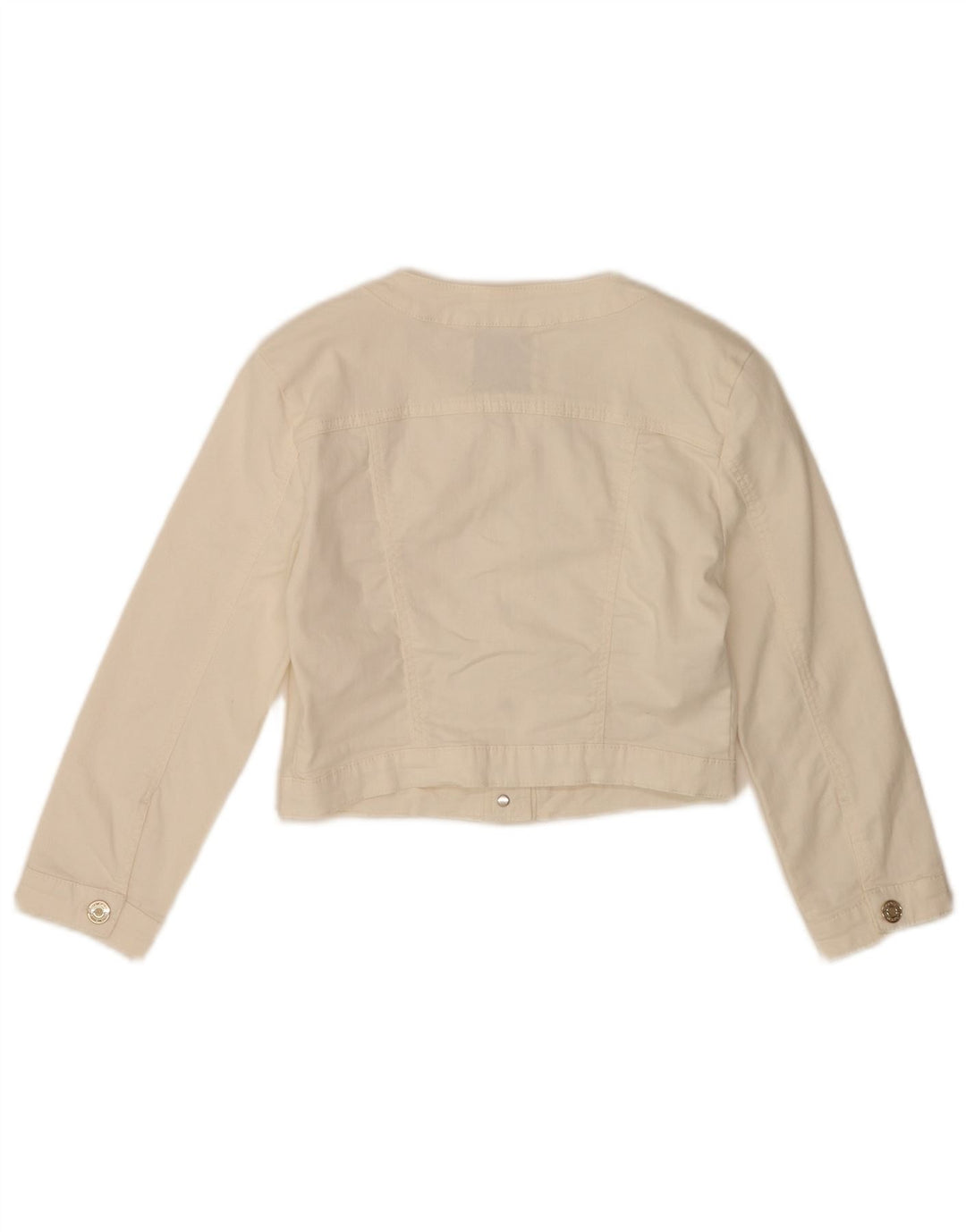 vintage Femme 3/4 Manches Crop Denim Veste IT 40 Petit Coton Blanc