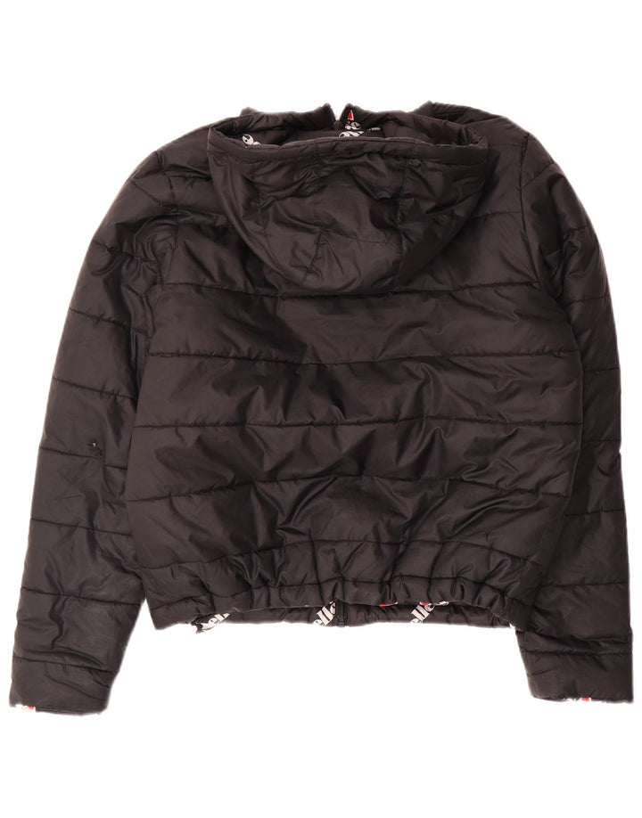 Ellesse Veste matelassée réversible à capuche surdimensionnée pour femme UK 8 Small Noir