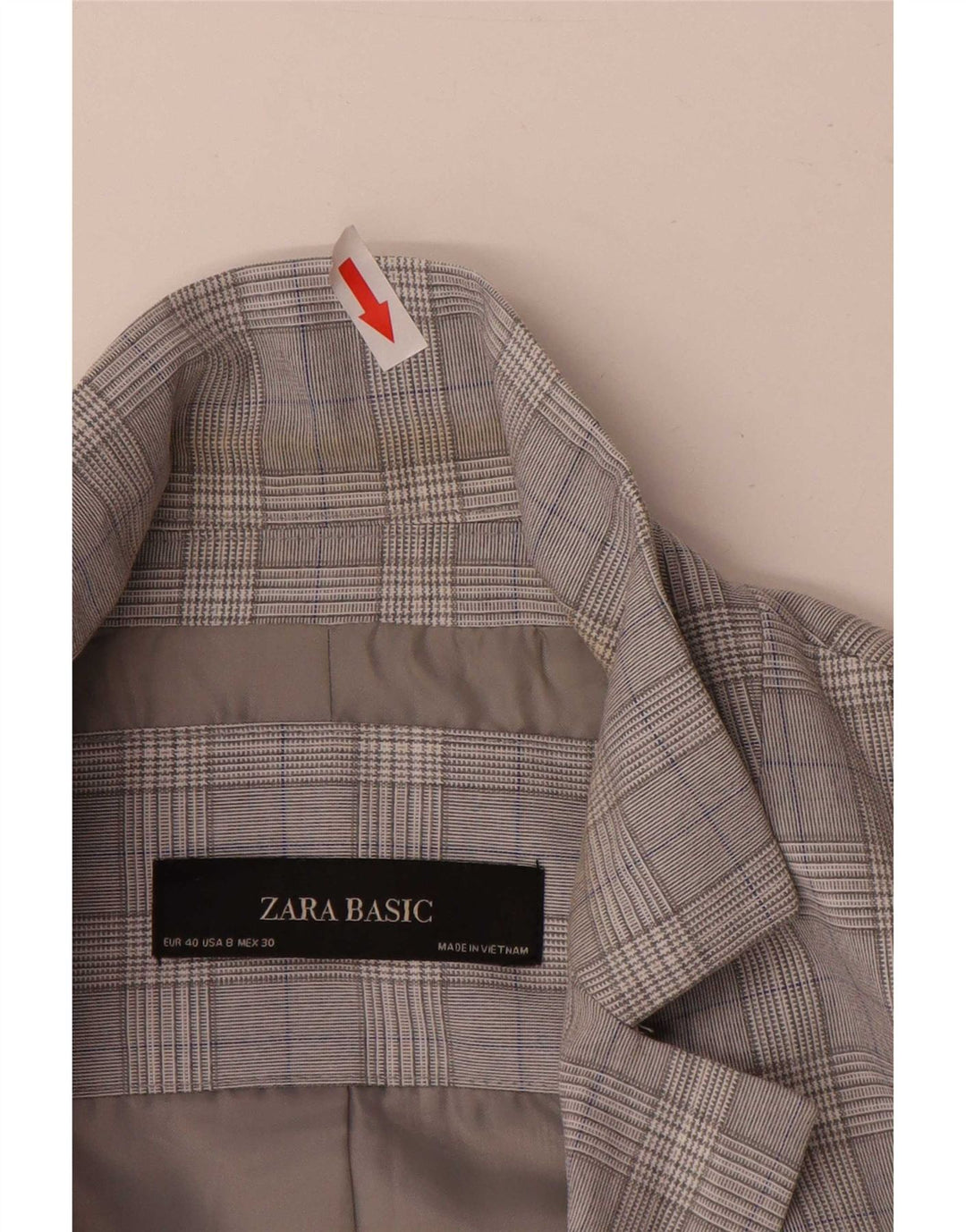 Zara Veste Blazer 1 Bouton Femme EU 40 Pied-de-Poule Gris Moyen