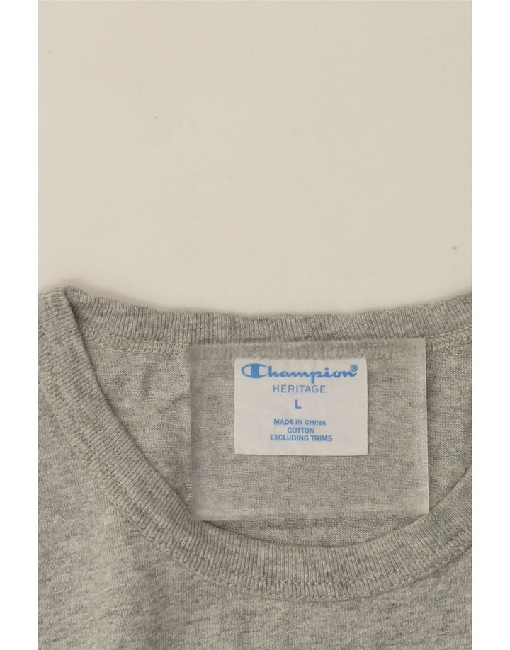 CHAMPION Homme Heritage T-Shirt Top Large Gris Moucheté Coton