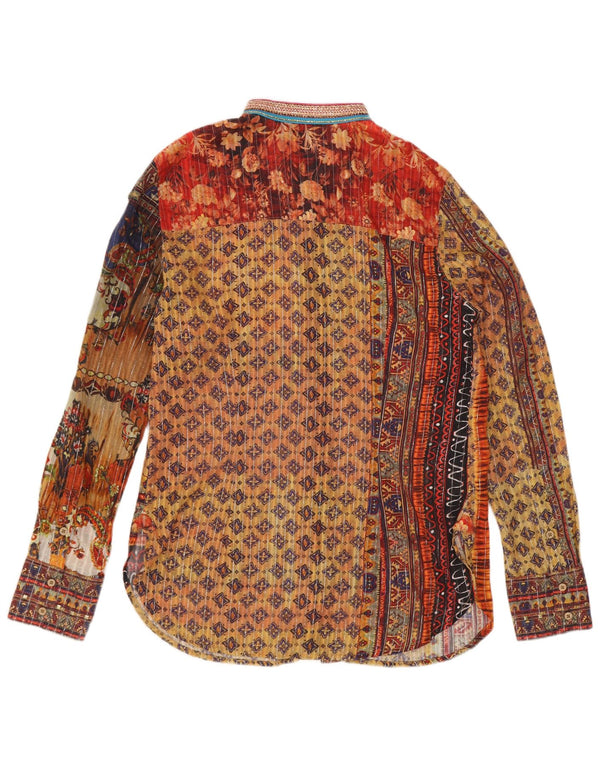 vintage Womens Abstract Pattern Shirt Blouse UK 12 Moyen Multicolore