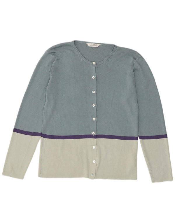 Marks & Spencer Pull Cardigan pour Femme UK 16 Grande Soie Colorblock Bleue