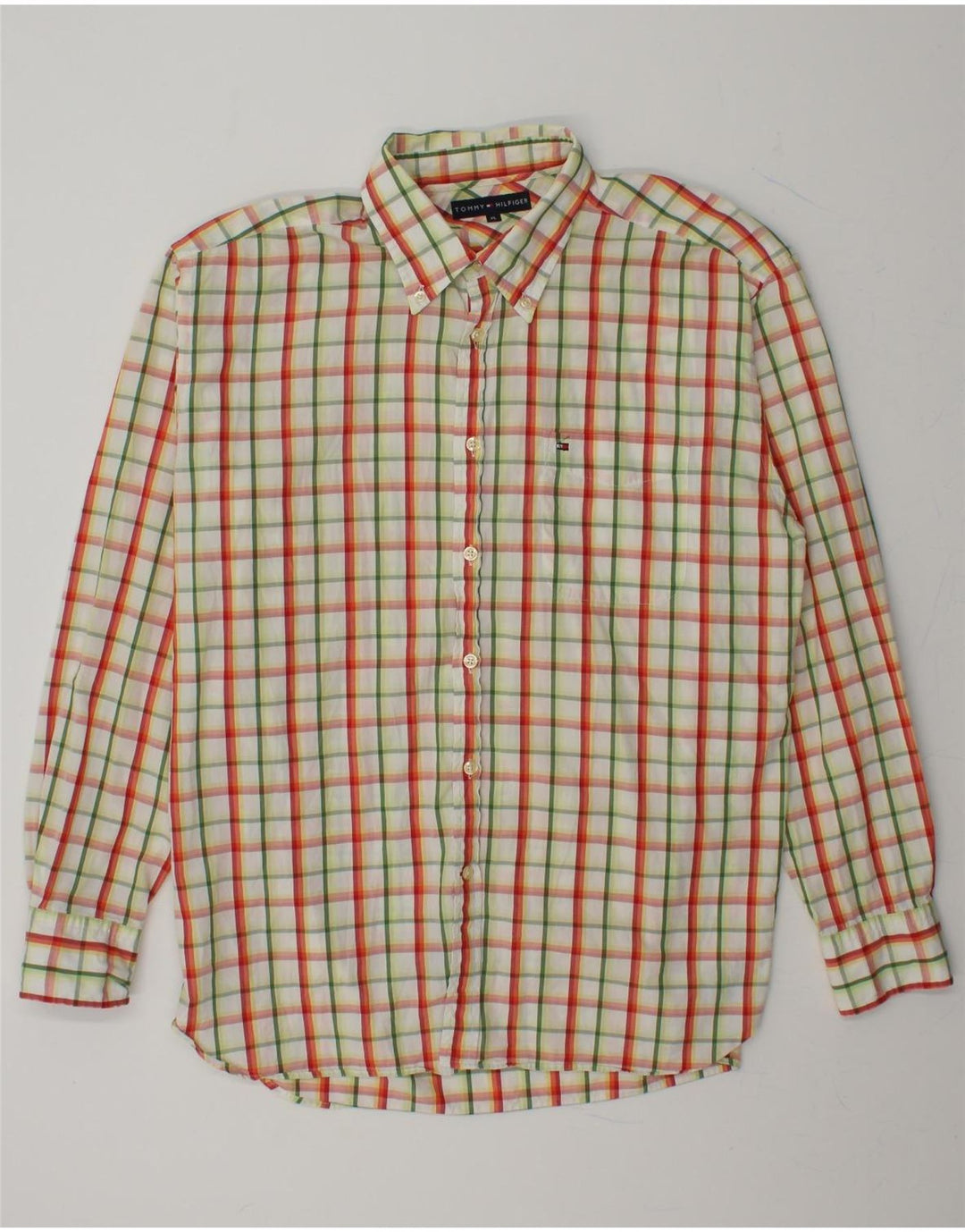 TOMMY HILFIGER Mens Shirt XL Green Check Cotton Vintage Tommy Hilfiger and Second-Hand Tommy Hilfiger from Messina Hembry 