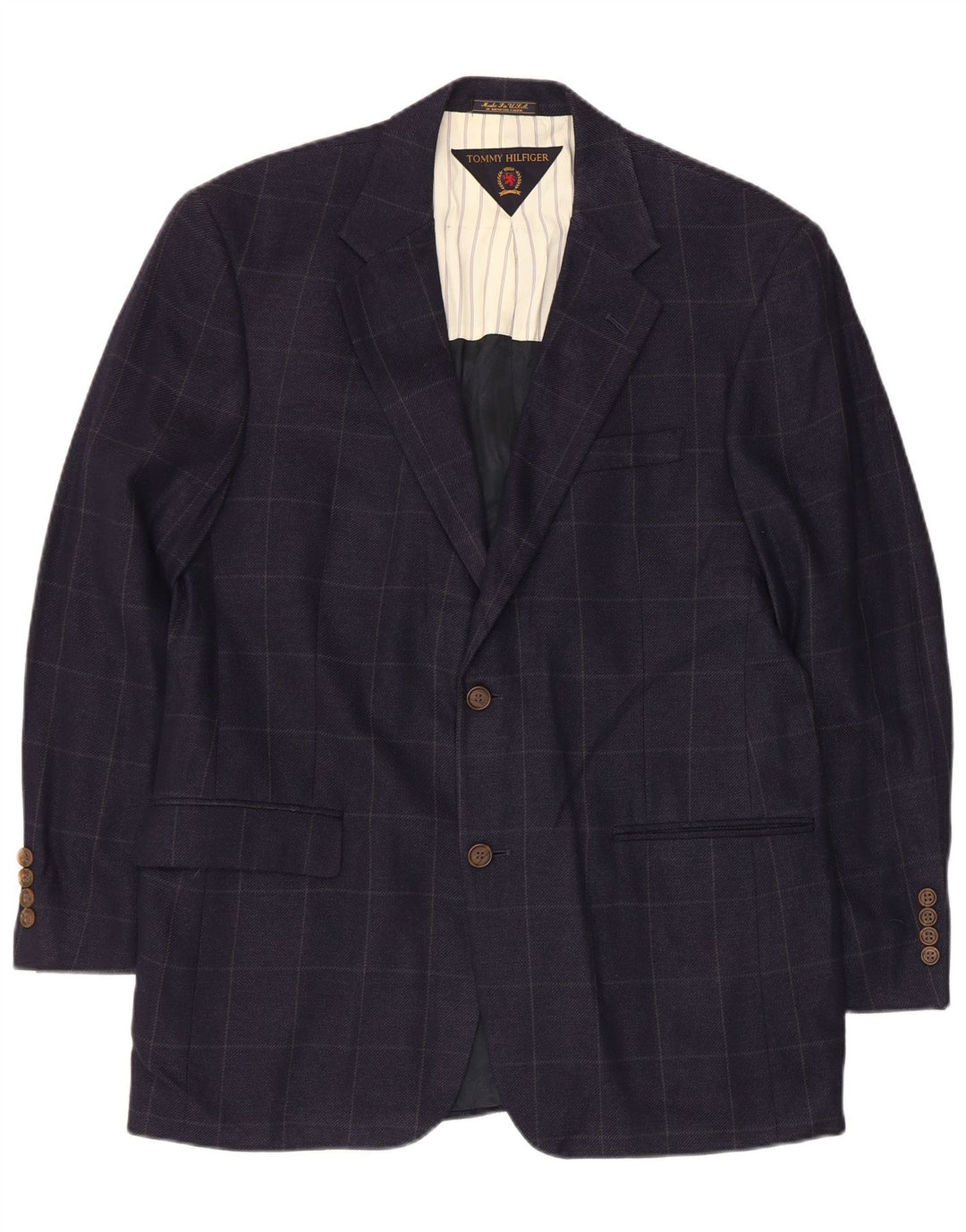 Tommy Hilfiger Veste blazer à 2 boutons pour homme UK 39 Bleu marine moyen à carreaux