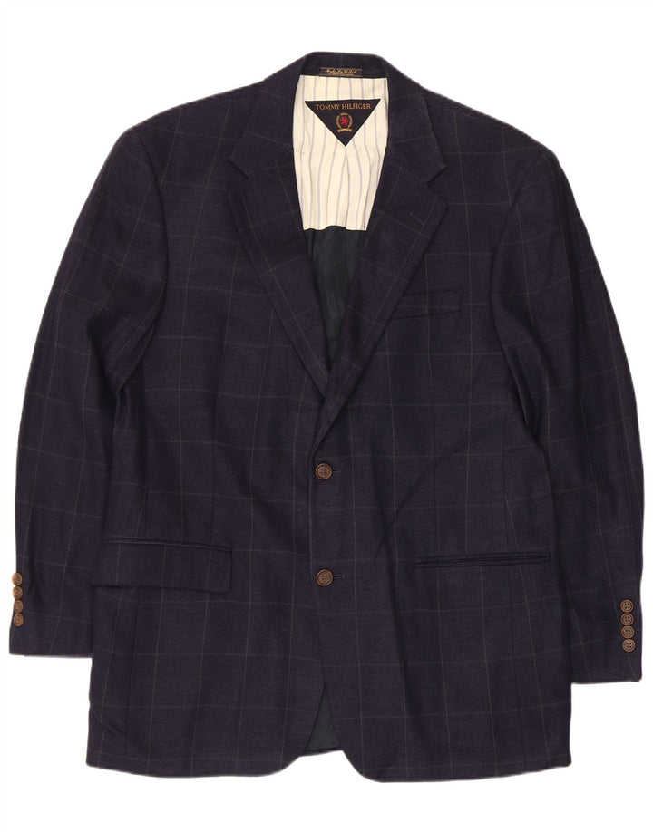 Tommy Hilfiger Veste blazer à 2 boutons pour homme UK 39 Bleu marine moyen à carreaux