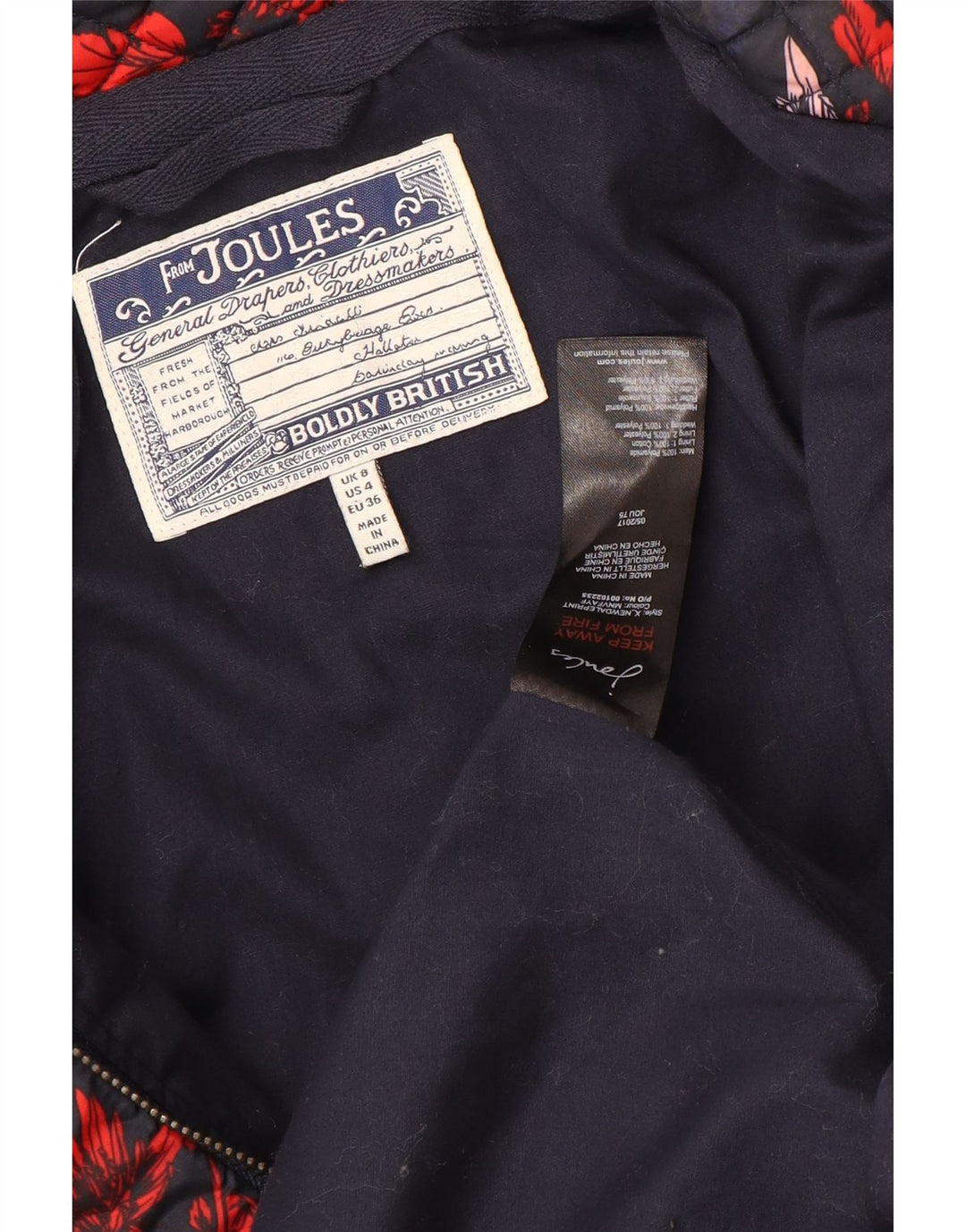 Joules Veste matelassée pour femme UK 8 Small Navy Blue Floral Polyamide