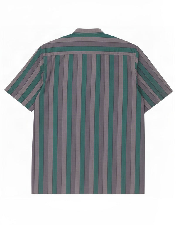 Vintage Mens Short Sleeve Shirt Medium Green Striped