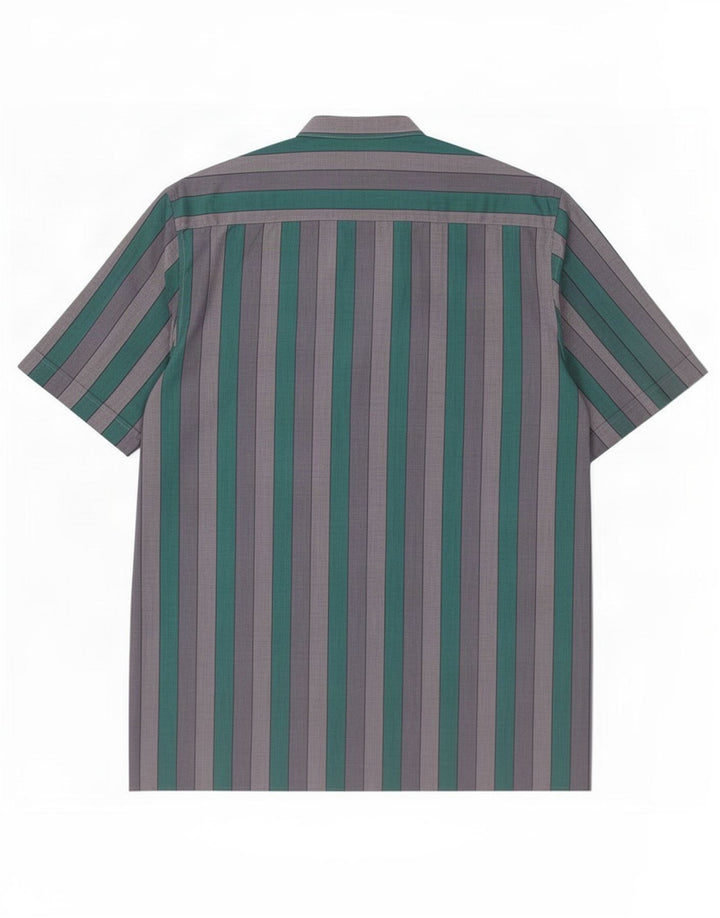 vintage Chemise à manches courtes pour hommes Rayé vert moyen