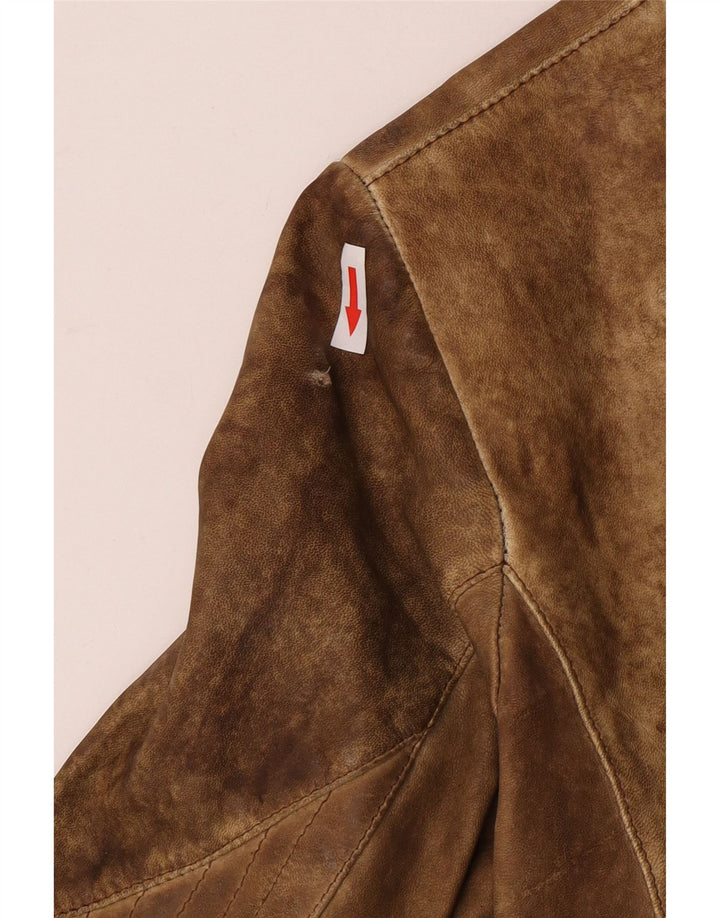 veste en cuir crop femme vintage UK 10 petit cuir beige