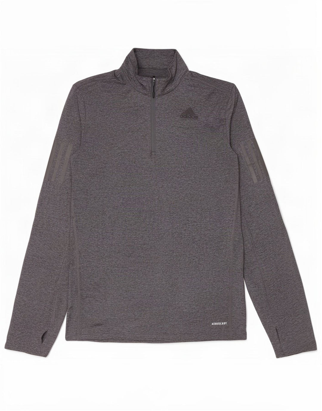 Adidas Hommes Aeroready Zip Neck Top Manches Longues Petit Gris Moucheté Polyester