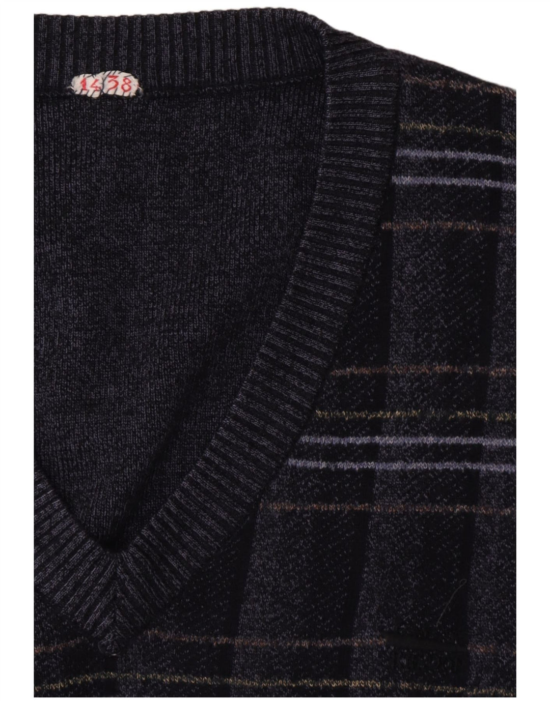 VINTAGE Homme Gilet Débardeur Grand Bleu Marine Géométrique