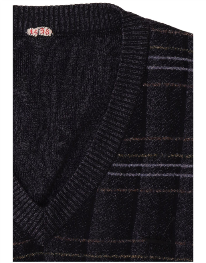 VINTAGE Homme Gilet Débardeur Grand Bleu Marine Géométrique