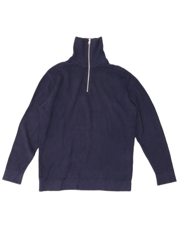 Zara Pull Col Zippé Homme Bleu Marine Moyen Coton