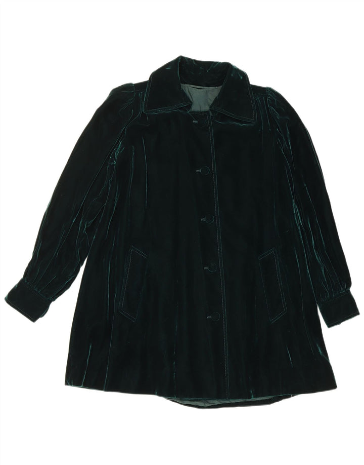 vintage Womens Velvet Overcoat UK 14 Vert Moyen