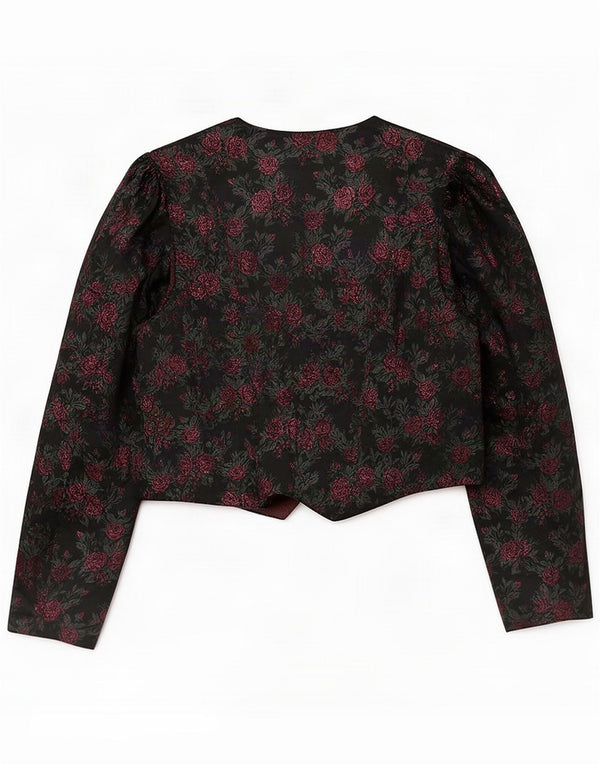 Vintage Womens 3 Button Blazer Jacket UK 16 Large Black Floral Acetate