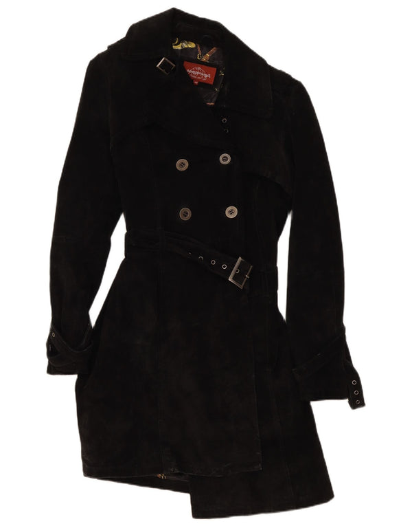 MONTGOMERY Womens Suede Double Breasted Coat IT 40 Small Black Leather