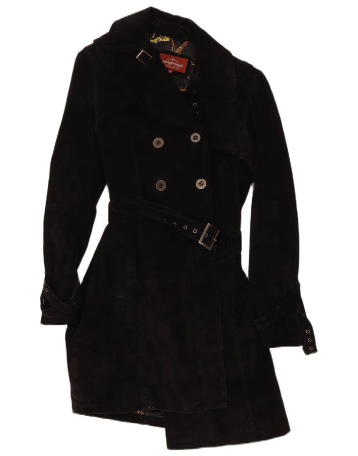 MONTGOMERY Manteau croisé en daim pour femme IT 40 petit cuir noir