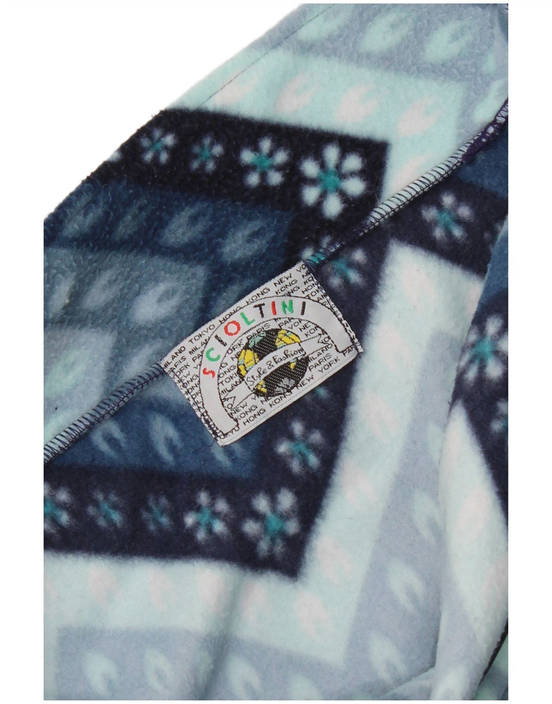 vintage Mens Fleece Jacket UK 40 Grand Bleu Géométrique