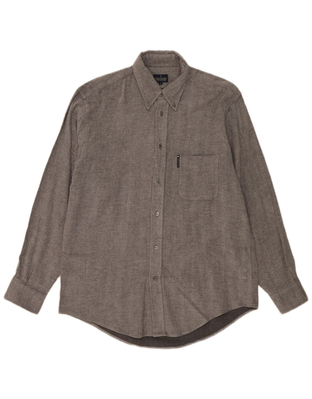 Trussardi Jeans Chemise Flanelle XL Gris Chevrons Viscose Homme