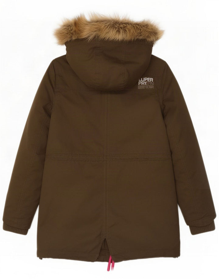 Superdry Parka à capuche pour femme UK 14 Medium Kaki Polyester