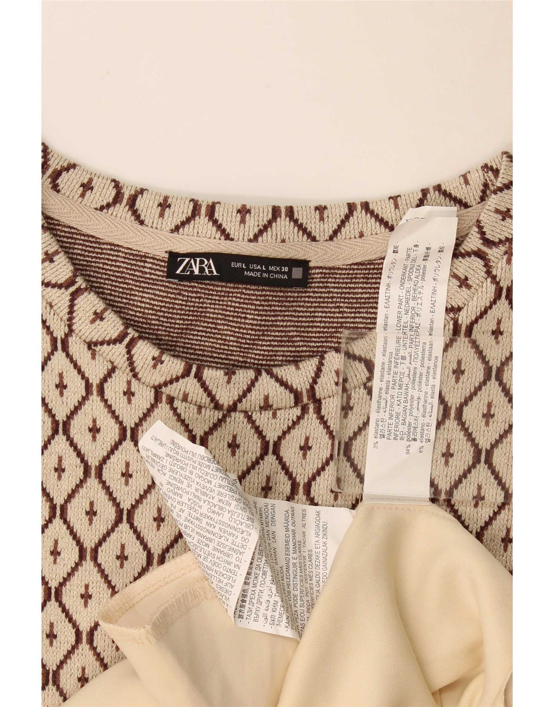 Zara Robe droite pour femme UK 46 Large Beige Géométrique Polyester