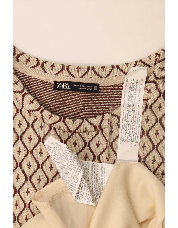 Zara Robe droite pour femme UK 46 Large Beige Géométrique Polyester