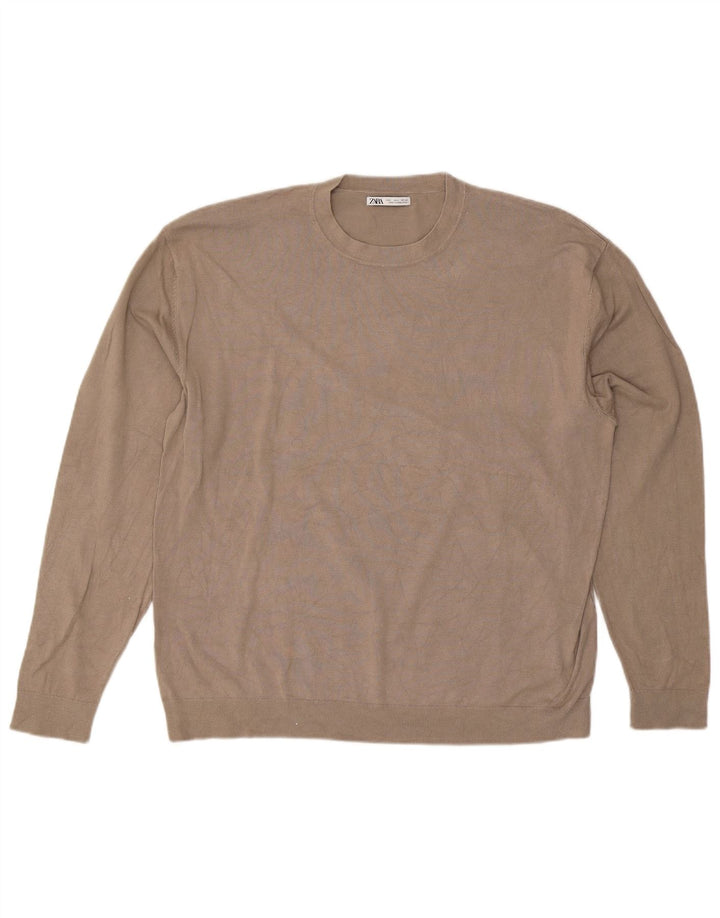 Zara Pull à col rond pour homme Large Gris Viscose