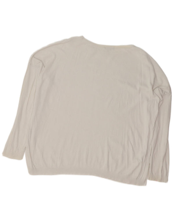 BENETTON Pull surdimensionné à col bateau pour femme UK 14 Blanc moyen