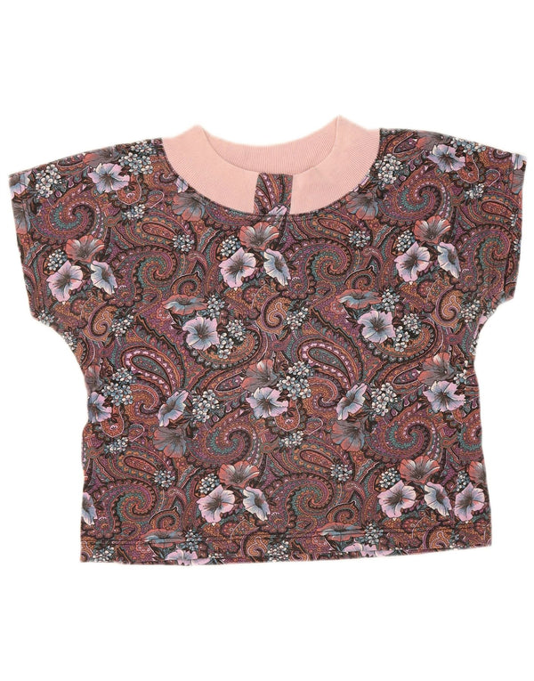 vintage Femmes Surdimensionné Crop T-Shirt Top UK 10 Petit Paisley Multicolore