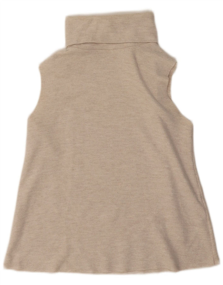 Zara Femme Débardeur Col Roulé UK 12 Coton Beige Moyen