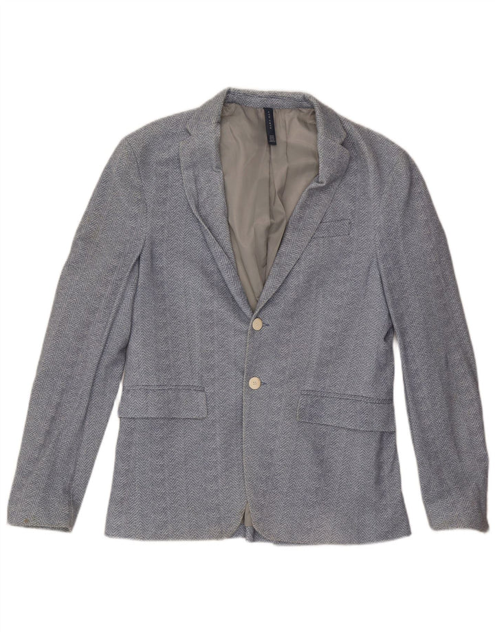 Zara Veste Blazer 2 Boutons Homme EU 48 Bleu Moyen Coton