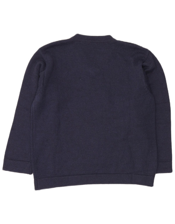 SISLEY Mens V-Neck Jumper Sweater Large Navy Blue Wool