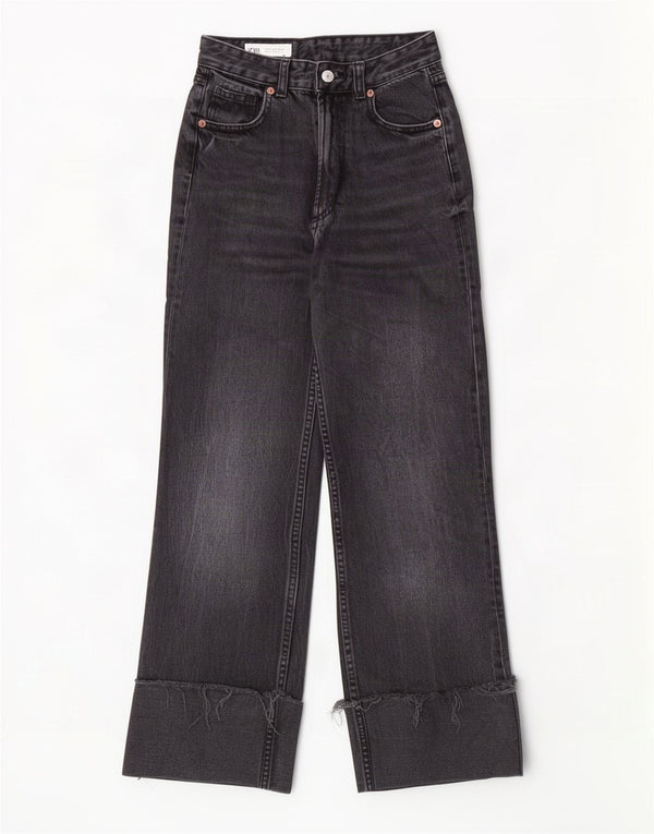 Zara Womens High Waist Wide Leg Jeans EU 32 2XS W22 L28 Black Cotton
