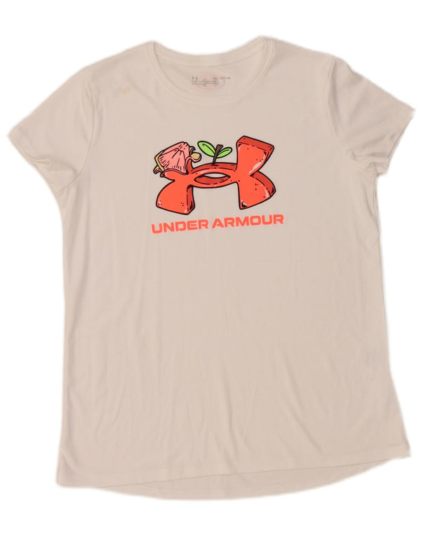 Under Armour Girls Graphic T-Shirt Top 13-14 ans XL Blanc Polyester