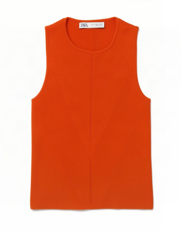 Zara Womens Crop Vest Top UK 10 Petite Viscose Orange
