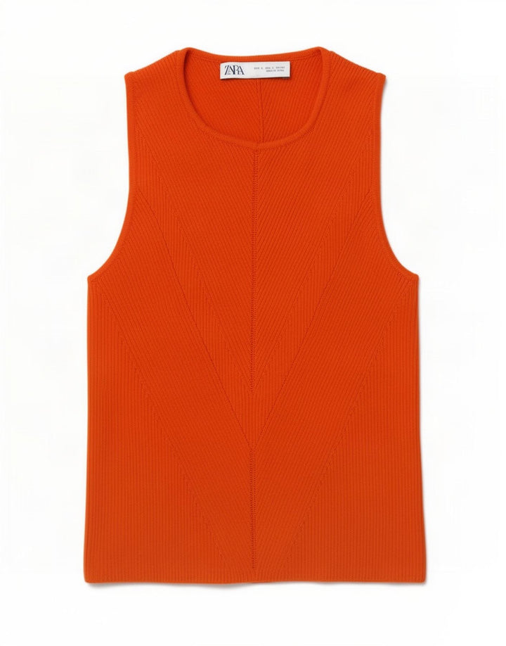 Zara Womens Crop Vest Top UK 10 Petite Viscose Orange