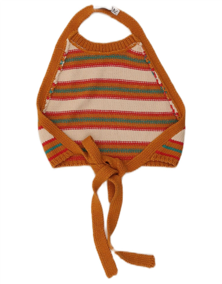Zara Womens Crop Knit Halter Top UK 8 Petit Orange Rayé