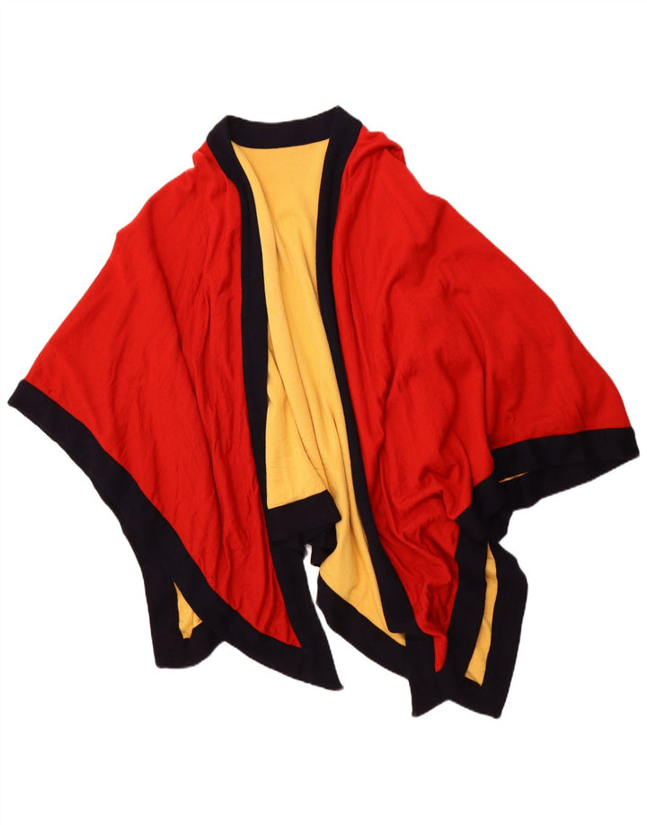 VINTAGE Manteau Poncho Ouvert Asymétrique Femme Taille Unique Rouge Colourblock