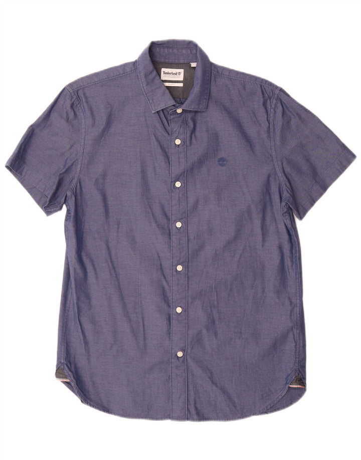 Timberland Chemise Slim Fit à Manches Courtes Homme Bleu Moyen Coton