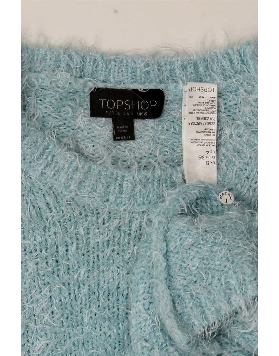 Topshop Pull court à col rond pour femme UK 8 Petit Bleu Polyester