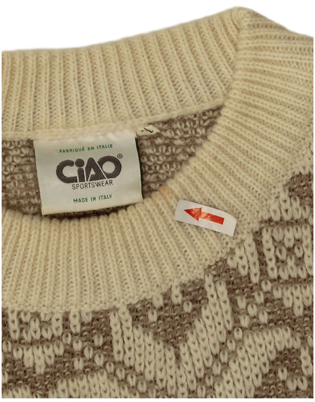 Ciao Pull col rond homme XL laine géométrique beige