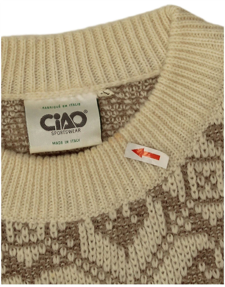 Ciao Pull col rond homme XL laine géométrique beige