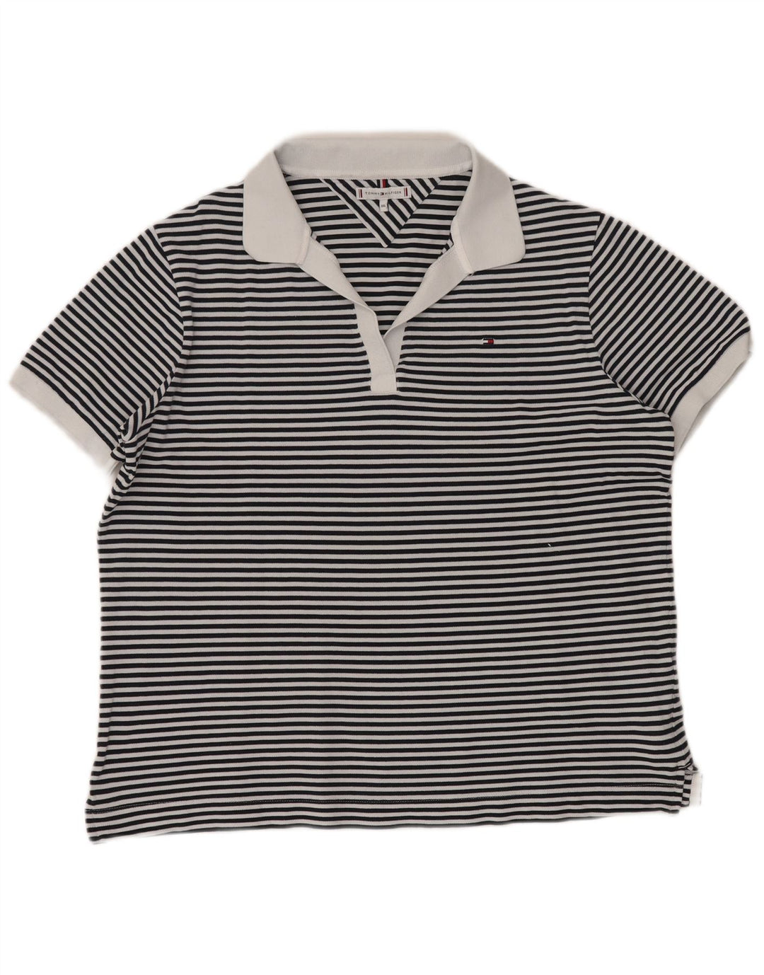 TOMMY HILFIGER Polo Femme UK 20 2XL Bleu Marine Rayé Nautique