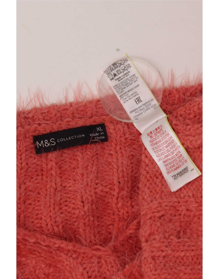 Marks & Spencer Pull col en V pour femme UK 18 XL Orange Polyester