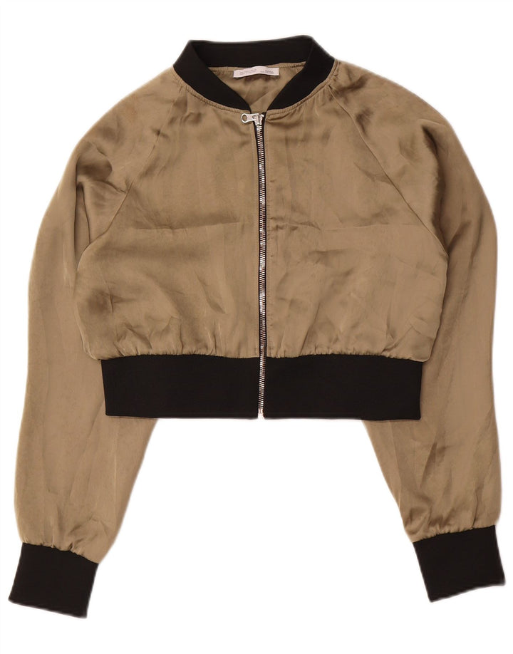 ZARA Femmes Crop Bomber Jacket UK 10 Petit Beige Colorblock Polyester