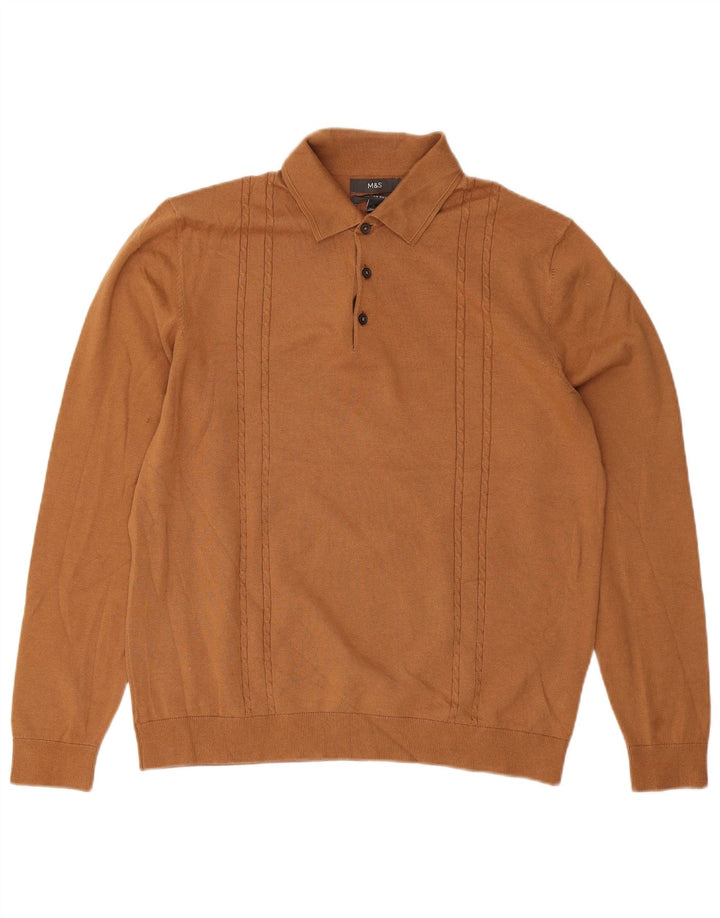 Marks & Spencer Pull à col polo pour homme en coton marron Taille L
